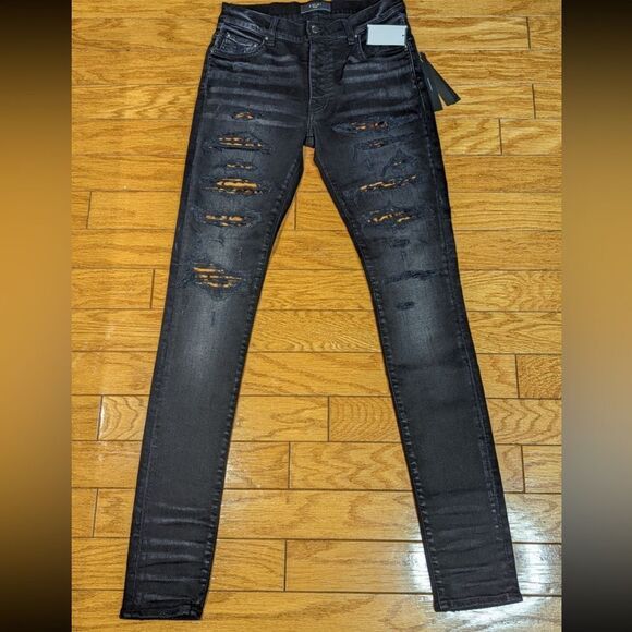 AMIRI Leopard Thrasher Ripped Skinny Jeans, sz 30 Aged Black - Picture 6 of 7